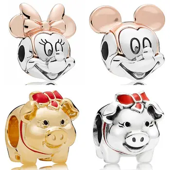 

Rose Gold Two-tone Mickey & Minnie Portrait Shine Piggy Bank Charms Fit Pandora Bracelet 925 Sterling Silver Bead Diy Jewelry