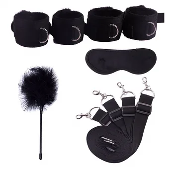 Sex Handcuffs With Blindfold and Flirting Feather Stick BDSM Bondage Set Under Bed Erotic Sex Toys for Women Couple Adult 2