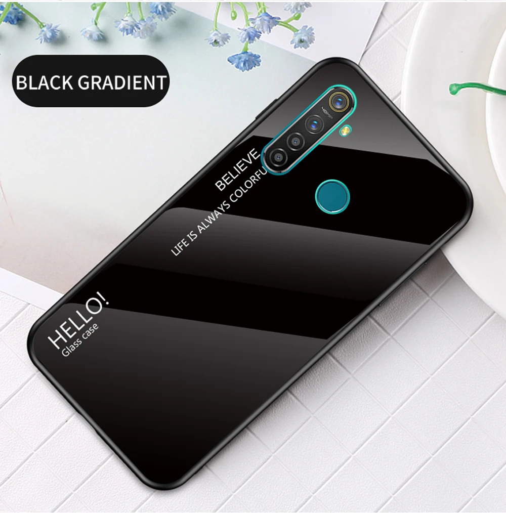 Модный градиентный стеклянный чехол для телефона Oppo Realme 5 Pro, силиконовый защитный бампер для Oppo Realme Q, задняя крышка для телефона
