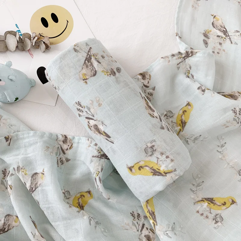 120*120 см новорожденный 2 слоя обернутый органический хлопок муслин одеяло шарф салфетки детские Банные полотенца Детский Пеленальный Марлевое полотенце - Цвет: bird