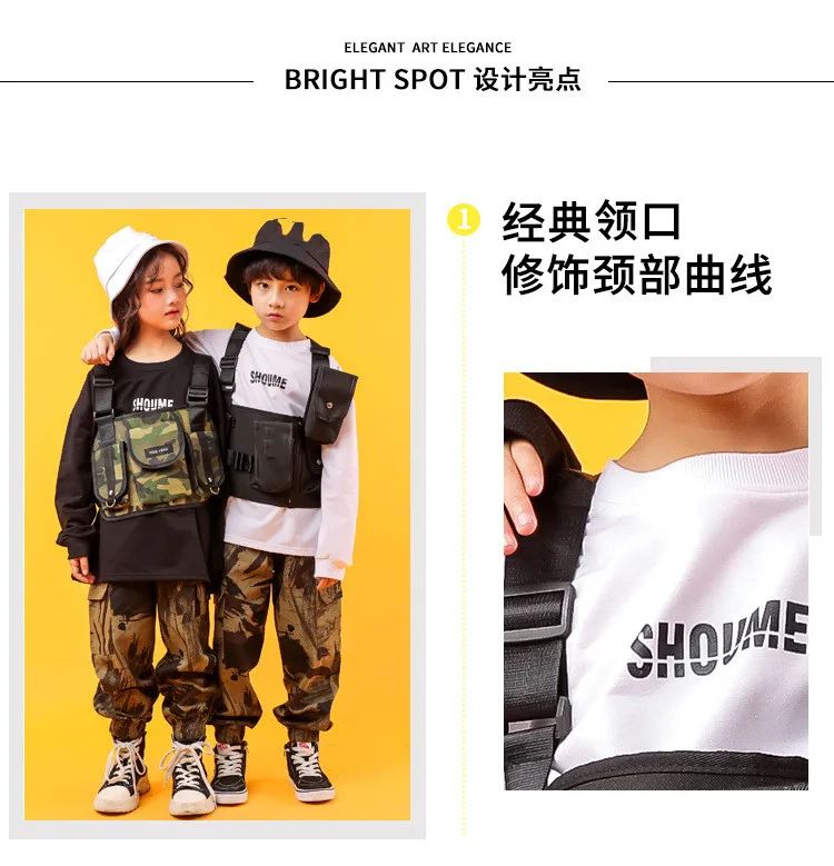 Children'S Hip-Hop Dance Clothes Kids Work Clothes Black White T-Shirt Pants Suit Hiphop Outfits Baby Girl Clothing Show Costume (4)