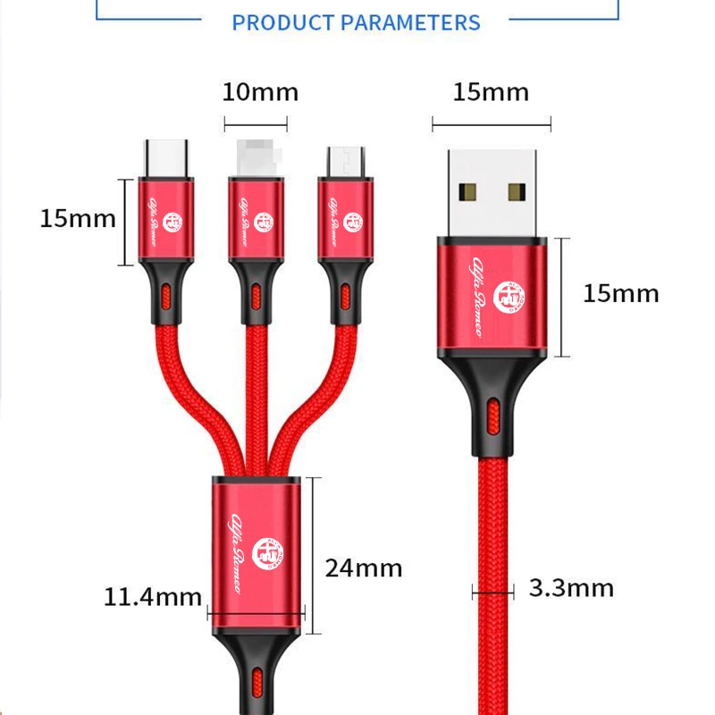 

FLYJ Car Styling 3 In 1 Mobile Phone Micro USB Type C Charger for Huawei IPhone for Alfa Romeo 147 156 159 Auto Accessories
