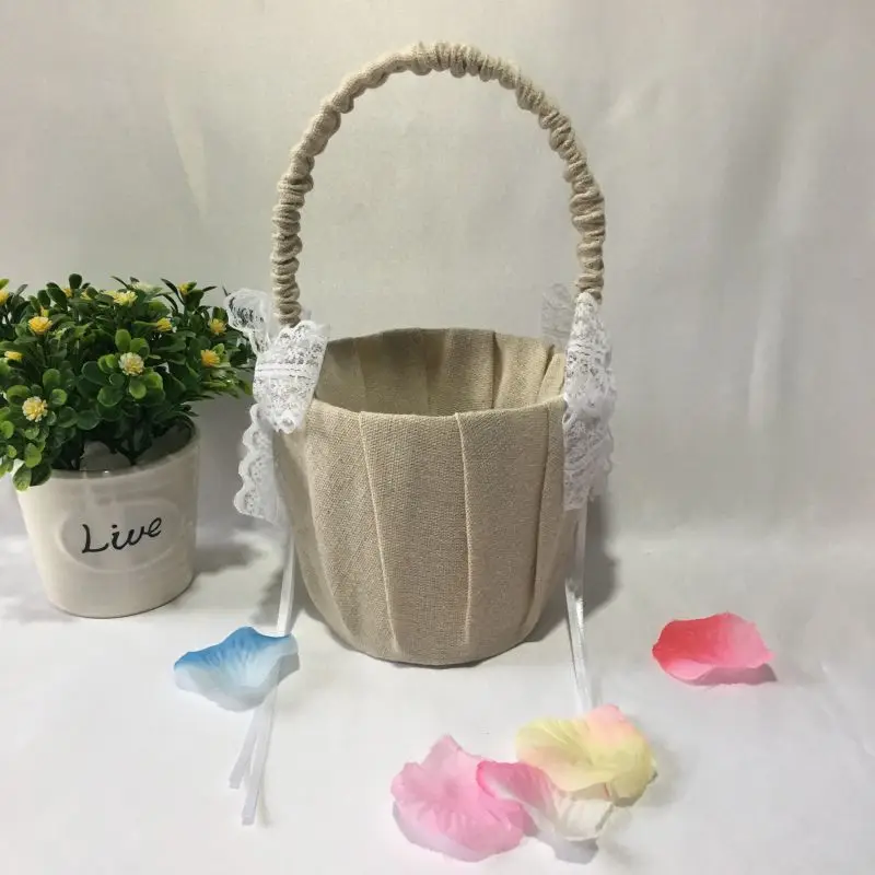 Wedding Flower Girl Basket Handle For Vintage Flower Basket For Wedding Ceremony Party QM8047 [