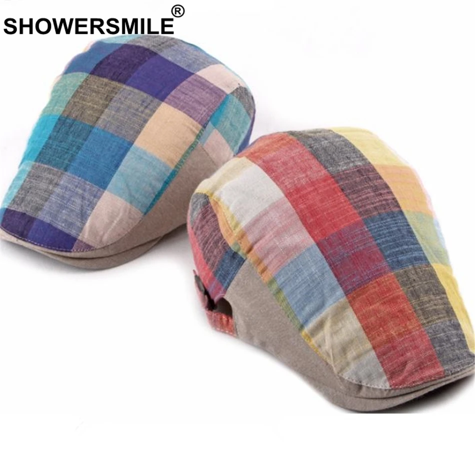 Кепка SHOWERSMILE Мужская/Женская льняная в британском стиле берет клетку