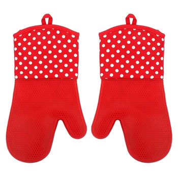 

1 Pair Mitts Gloves Kitchen Tools Baking Microwave Oven Cooking Heat Resistant Silicone, Red
