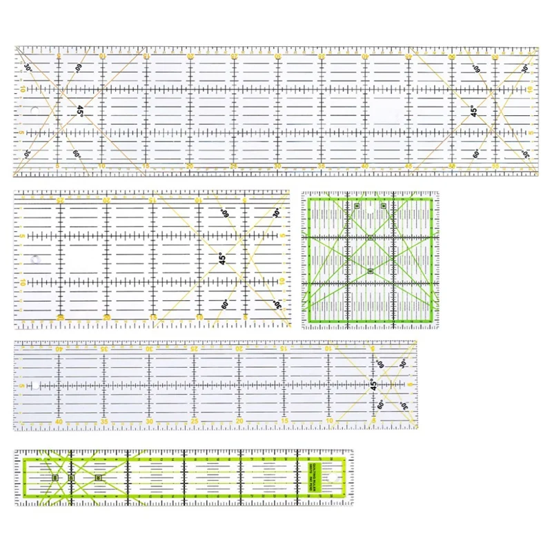 

5Pcs/Set Rectangle Patchwork Quilting Drawing Straight Rulers Sewing Tailor Craft Tools