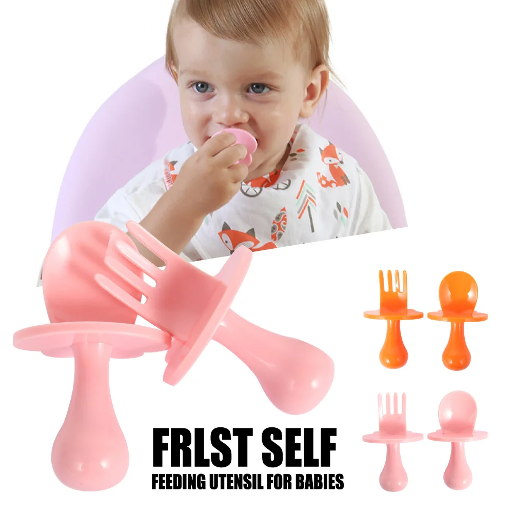 

Baby Silicone Feeding Training Spoon Fork Set Toddler Easy Grip Heat-Resistant Children Newborn baby Tableware Teether Fork