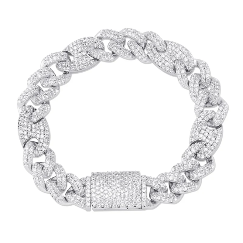 TOPGRILLZ 12mm Big Box Clasp Cubic Zircon Miami Cuban Link Bracelet Iced out Men's Hip hop Rock Jewelry AAA CZ Chain 7" 8" 9" - Окраска металла: Silver