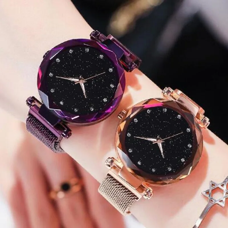 Женские часы Звездное небо Роскошные модные бриллиантовые женские магнитные часы Женские кварцевые наручные часы reloj mujer