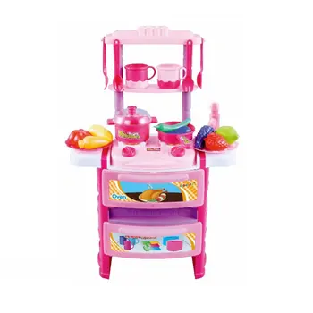 

22Pcs Children Kitchen Pretend Play Dinner Table Cookware Toy With Light And Sound For Children Educational Toys Gift -Pink Blue