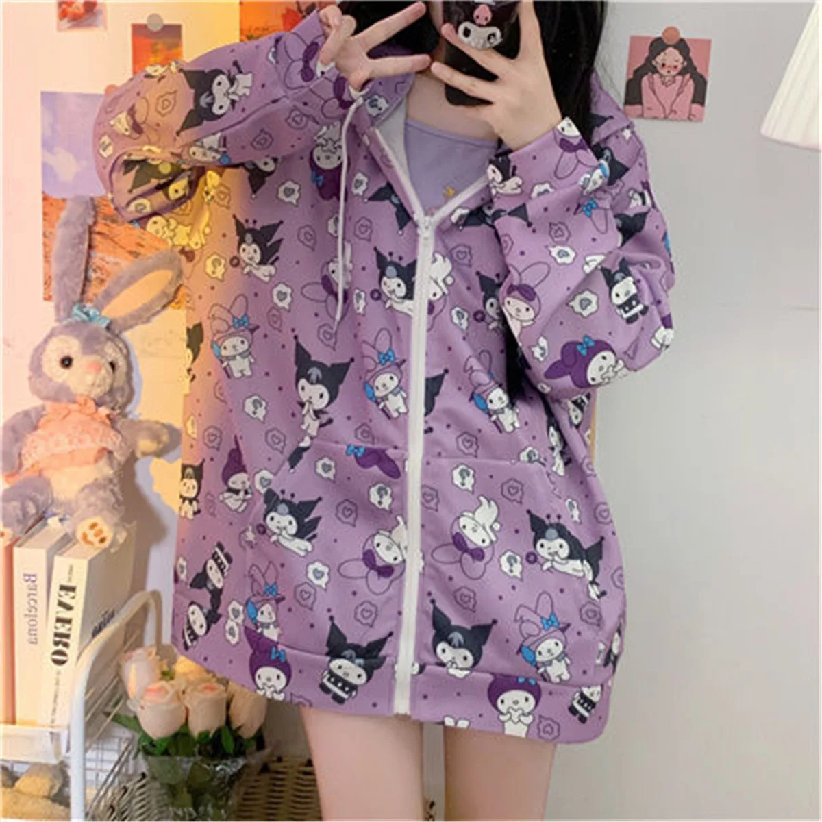 teddy bear hoodie 2021 Autumn Cartoon Sweatshirt Female Harajuku Streetwear Cute Zipper Hoodies Women Anime Teens Pullover Oversized Tops Hoodie fox racing hooded shirts & tops