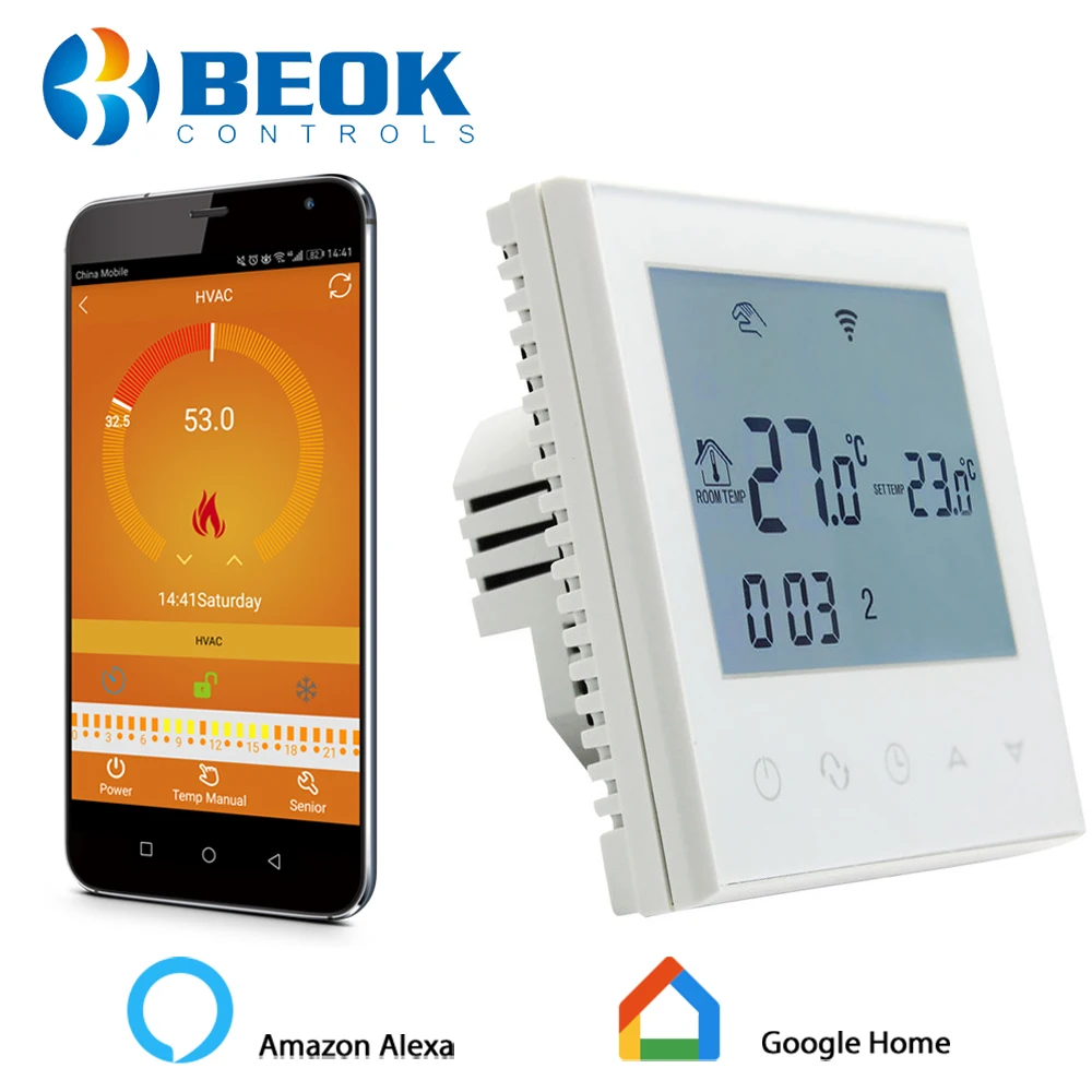 

Beok TDS21WIFI-EP Wifi Function Thermostat White Back Light Smart Temperature Regulator Support Alexa Google Home