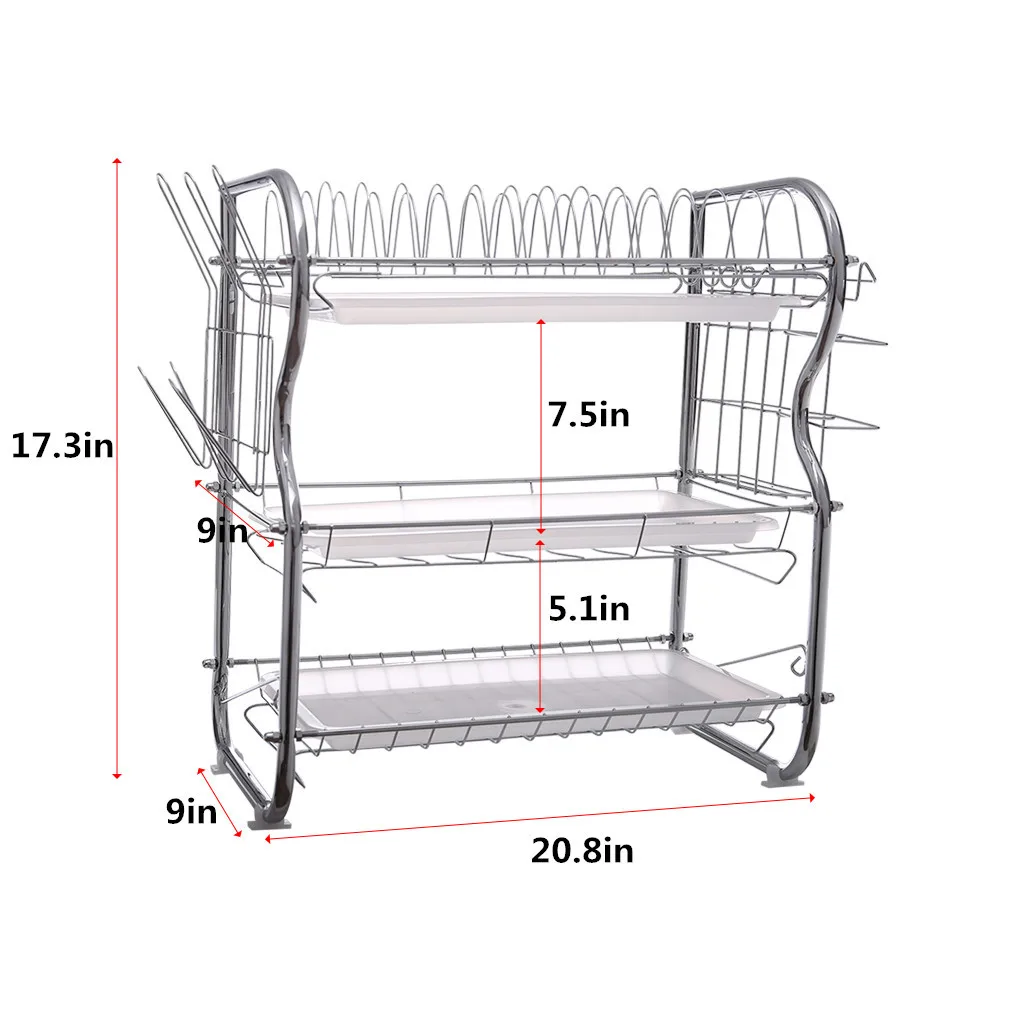 3-х уровневый Нержавеющая сталь сушилка для посуды Кухня полка для коллекции крылом Органайзер сушилка для посуды Escurridor De Platos