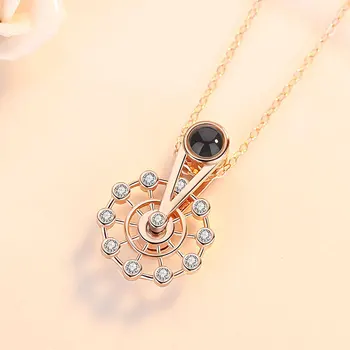 

Ladies Ferris wheel Pendant Necklaces Crystal Choker 925 Sterling Silver 100 Language I Love You Gift Jewelry Valentine's Gift