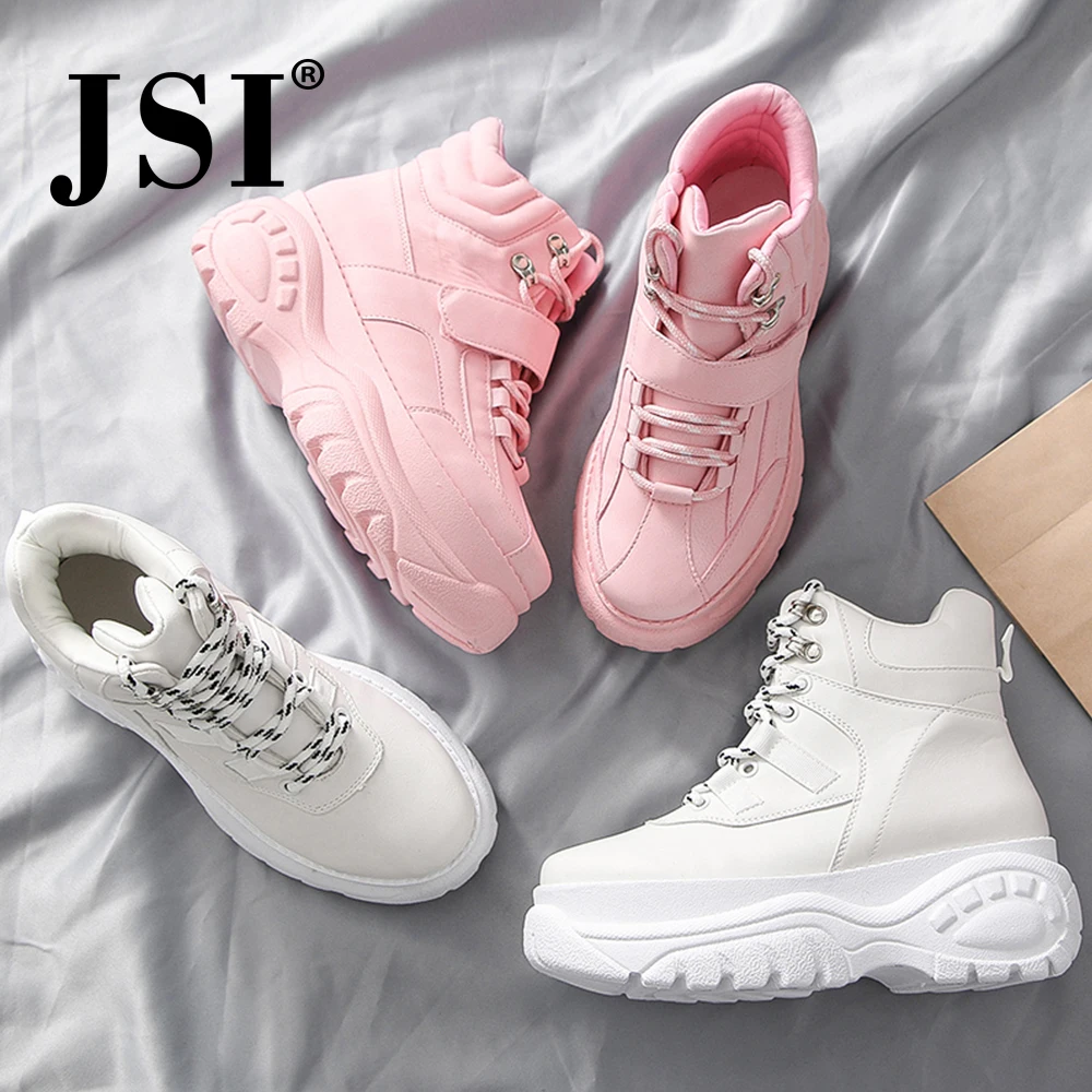 JSI однотонные кроссовки с круглым носком; женские ботинки; повседневные туфли без каблуков из микрофибры на шнуровке; разноцветные кроссовки на массивной платформе; женская обувь; jx41