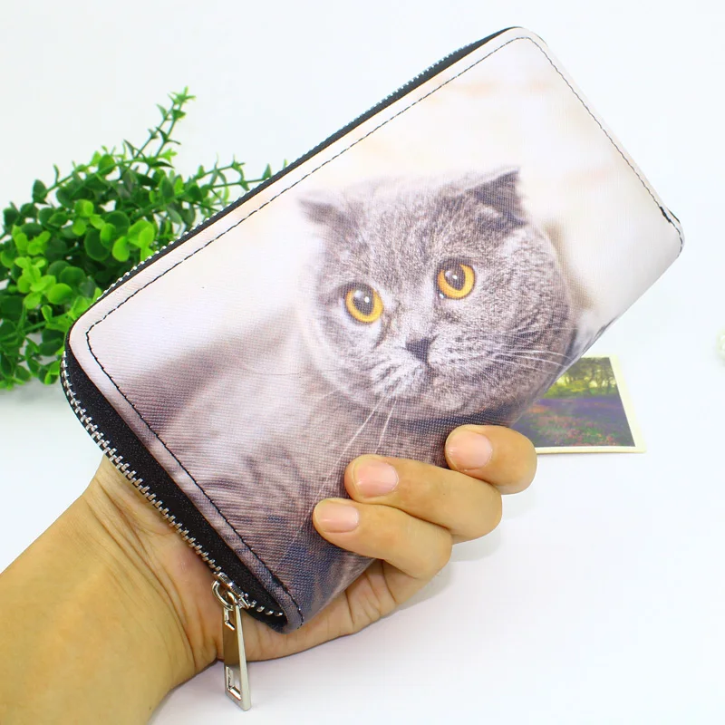 Женские кошельки для монет Длинные Карманный Кошелек с милым котом кошелек