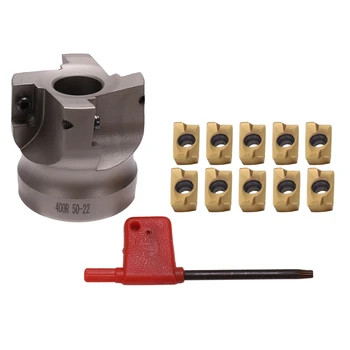 

1Set 50mm BAP400R-50-22 Face End Mill Cutter 4 Flute Precision Milling Tools with 10Pcs APMT1604 Carbide Inserts and T15 Wrench