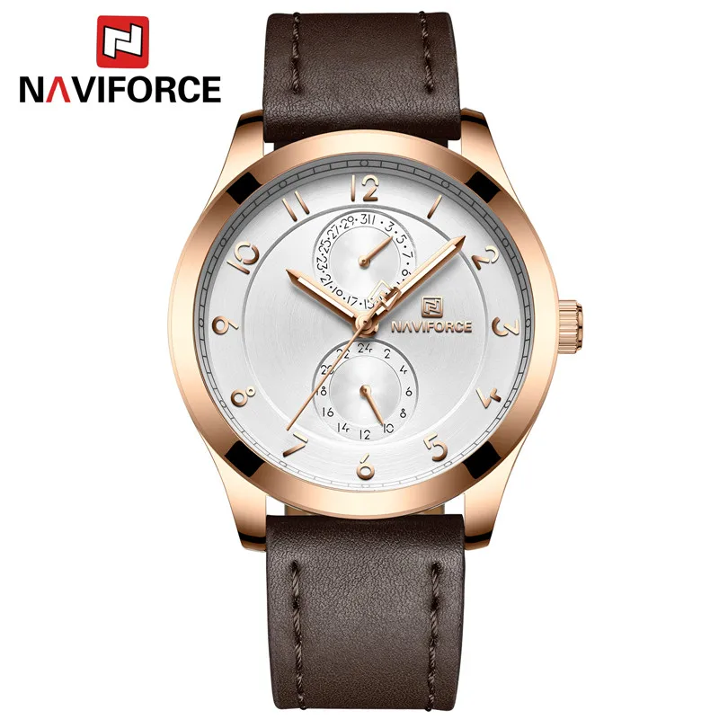 Мужские наручные часы naviforce лучший бренд класса люкс водонепроницаемые кварцевые с датой часы ультратонкий кожаный ремешок мужские спортивные часы мужские - Цвет: white-rose