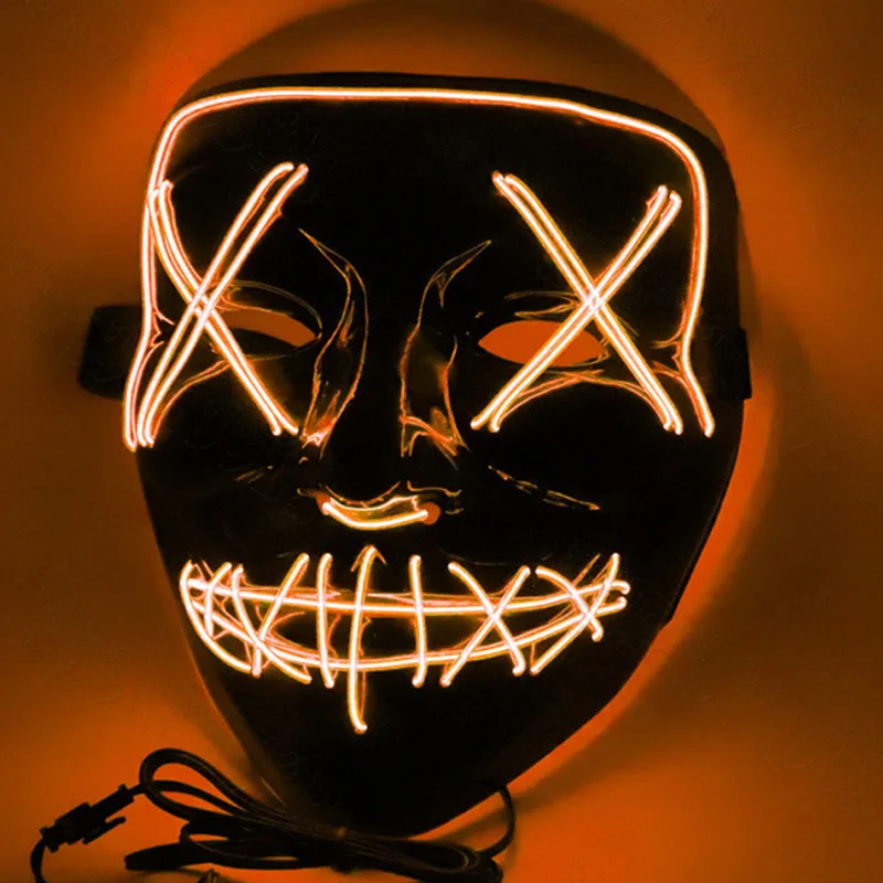 Светодиодная маска для Хэллоуина; карнавальный костюм; реквизит для ролевых игр; маскарадные маски; холодный светильник; Светящиеся в темноте; забавные игрушки; волшебный трюк - Цвет: Orange