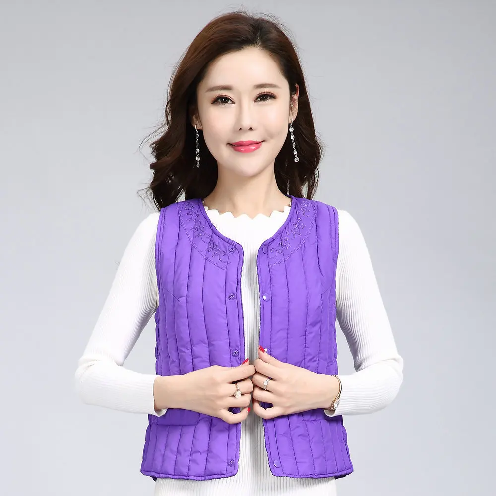 

Autumn Woman Casual Puffer Vest Red Black Purple Quilted Waistcoat Female Basic Herringbone Vests Embroidery Puff Gilet Weskit