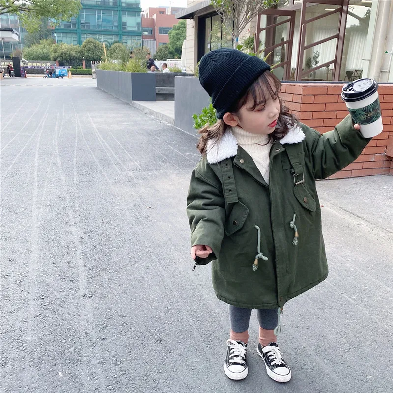 

Winter New Arrival korean style matching fur inside thickened long windbreak jacket with fur collar for fashion girls and boys