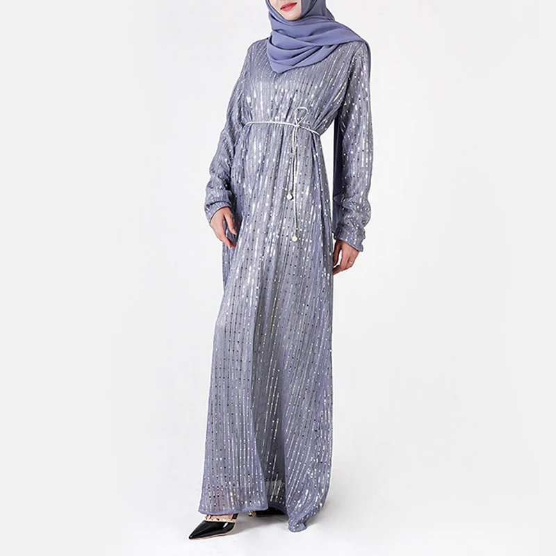 blue gray dress Кафтан с блестками абайя хиджаб мусульманское платье турецкие платья Исламская одежда Абая для женщин Кафтан Дубай Tesettur Elbise Robe Femme - Цвет: blue gray dress