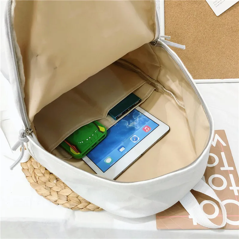 

Backpack Women's 2019 New Style Campus High School College Student School Bag Versatile Contrast Color Large Capacity Canvas Bag