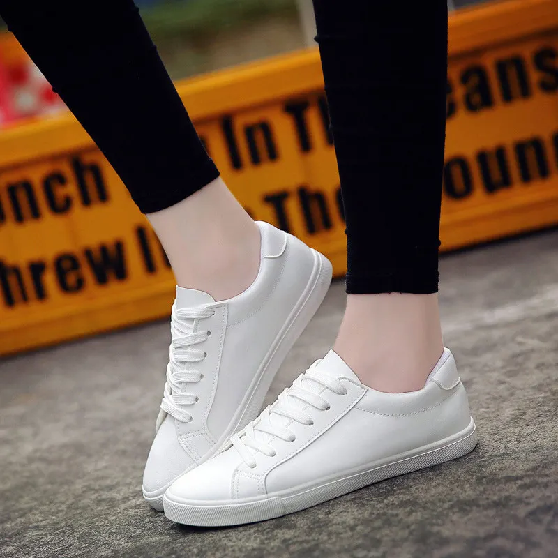 

New Casual Flats Woman Summer Lace-up Trainers Fashion Round Toe Shoes Women Vulcanize Shoes White Sneakers Women Shoes Tennis