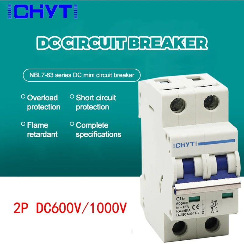 ICHYTI 2P DC 1000V 600V Solar Mini Circuit Breaker 6A 10A 16A 20A 25A 32A 40A 50A 63A DC MCB for PV System