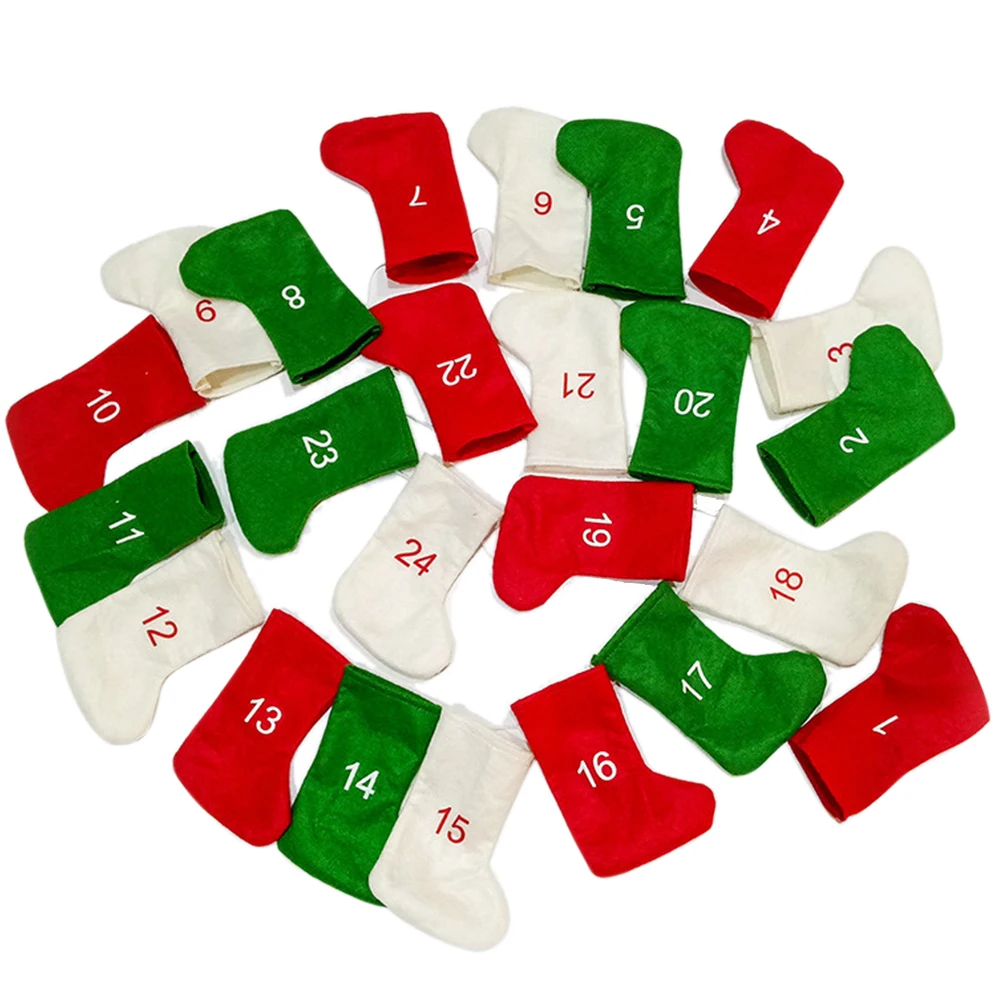 

24PCS Home DIY Socks Hanging Kids Tree Advent Calendar Christmas Stockings Party Decorations Ornament 24 Days Countdown Gift Bag