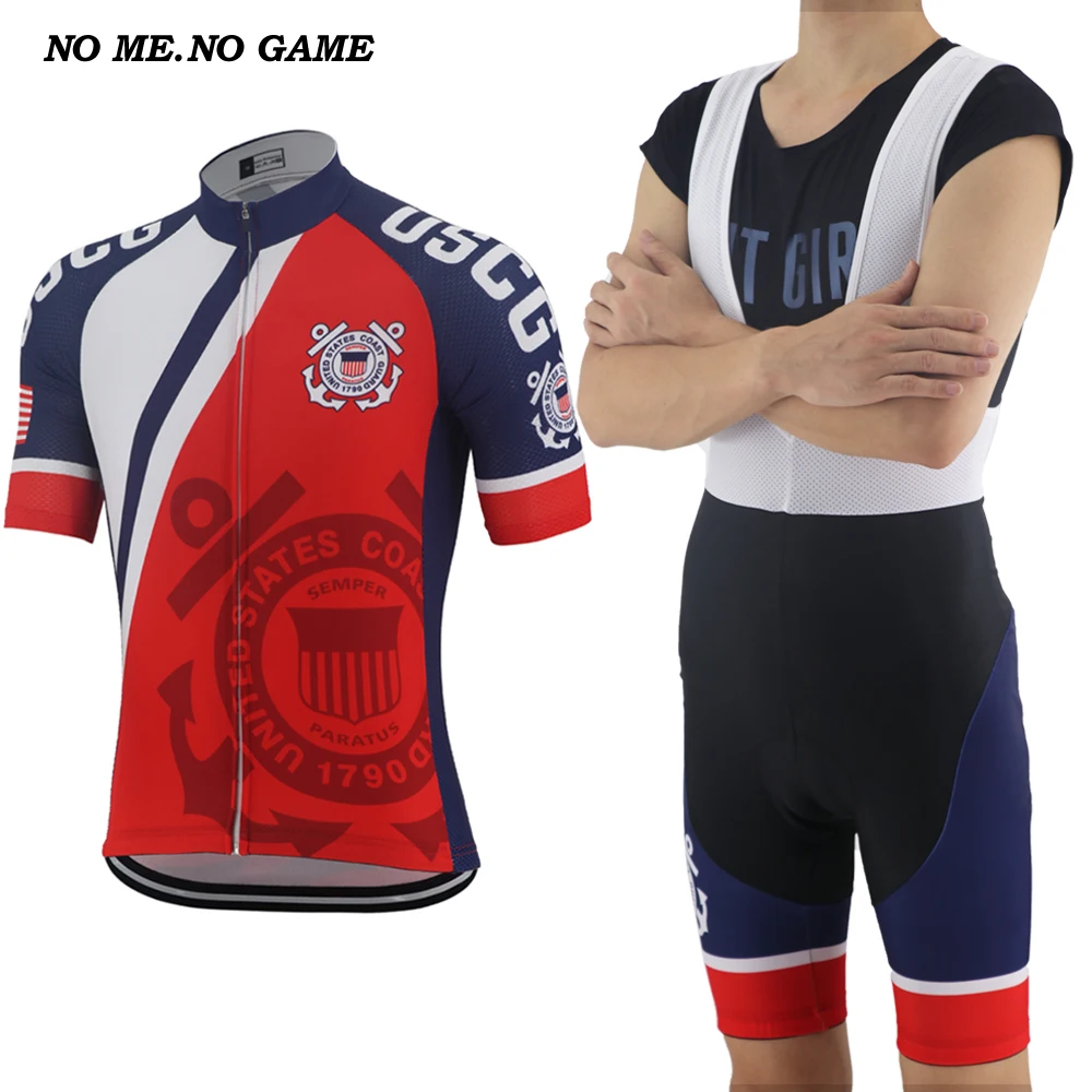 

NO ME NO GAME USCG “Semper Paratus” Retro Cycling Jersey Men Red Short Sleeve Bike Wear Road MTB Cycling Clothing