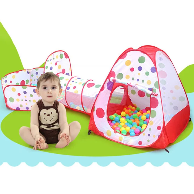 3 in 1 Kids Tent House Baby Pool Tube Teepee Play Tent Children Ocean Ball Pool Pit Foldable Baby Pipeline Crawling Game Set 2