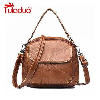 

New Luxury Ladies Vintage Handbag Female Soft Washed Leather Shoulder Crossbody Bags For Women Sac A Main Purses and Handbags