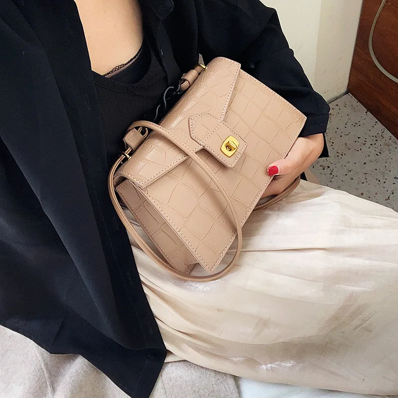 

Women's Small Bag 2020 New Style Korean-style-Style Stone Pattern Shoulder Bag Versatile Lock Shoulder Bag Fashion Square Sling