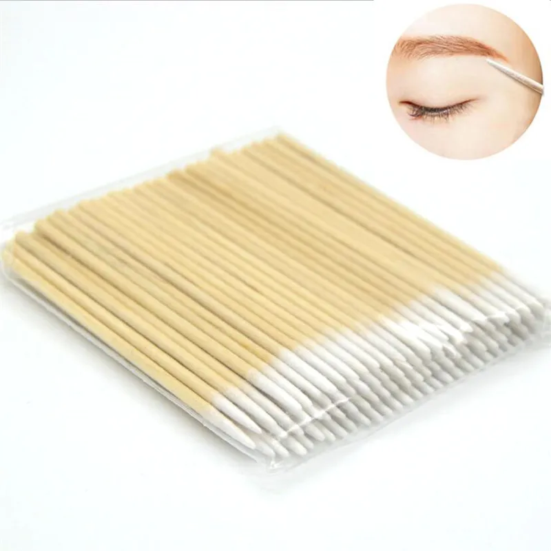 Hisopo de algodón ultrapequeño desechable, microcepillos sin pelusa, bastoncillos de algodón de madera, pegamento para extensión de pestañas, herramientas para quitar pestañas, 100 Uds.