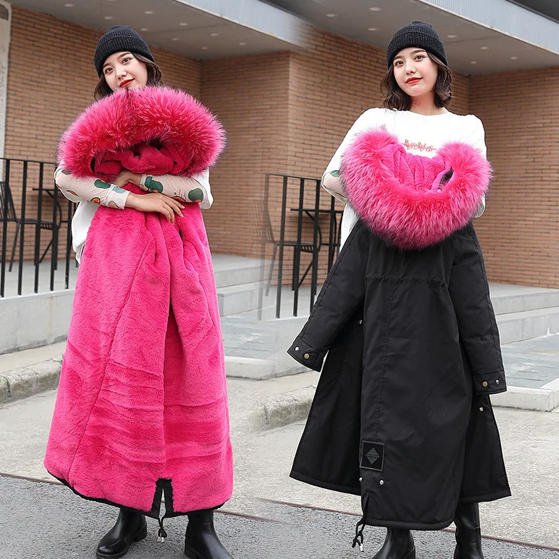 

2019 Autumn And Winter New Style Plush Liner down Jacket Cotton-padded Clothes Women's Korean-style Long over-the-Knee Loose-Fit