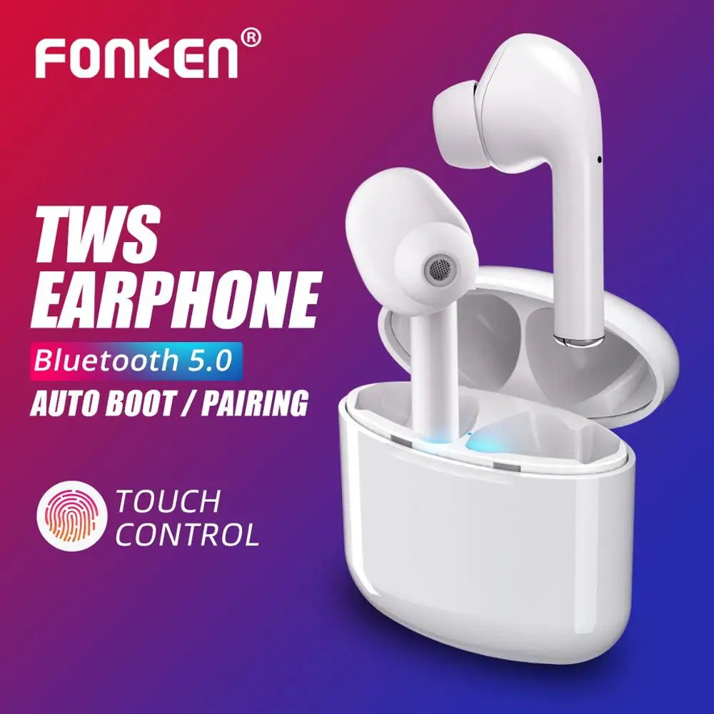 

FONKEN Tws Blutooth Earphone 5.0 Ultralight Wireless Headphone with 400mAh Charging box Touch Control Handsfree Sports Earbuds