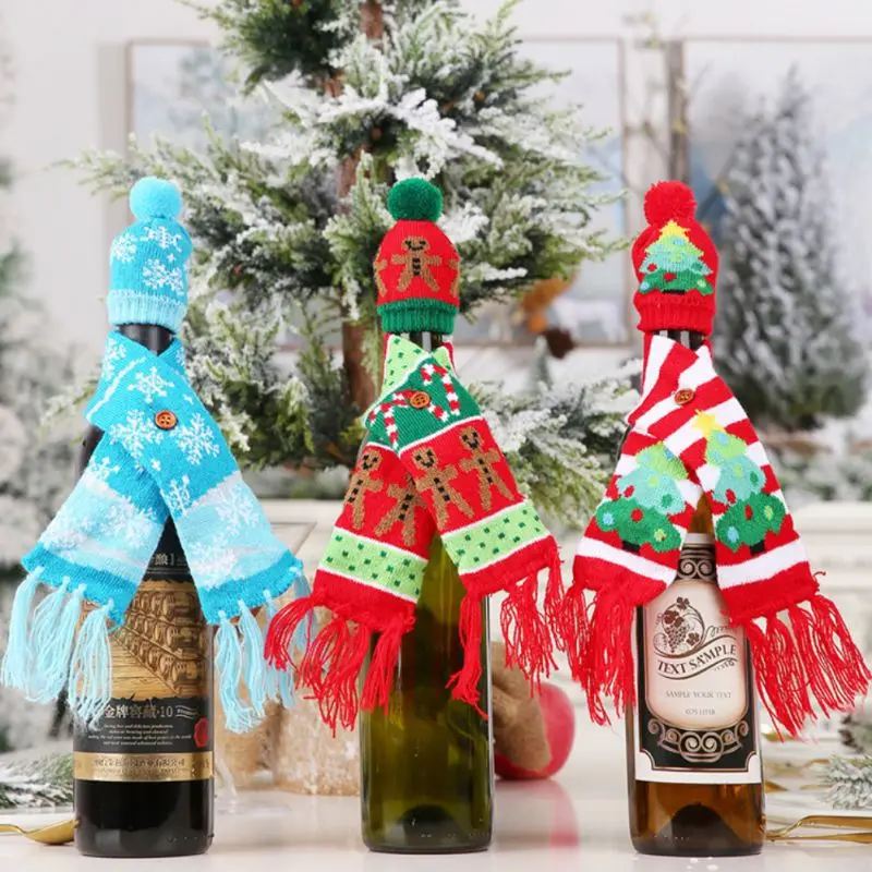 Christmas Exquisite Wine Bottle Cover Knitted Dining Table Decor Gift Wrapping | Дом и сад