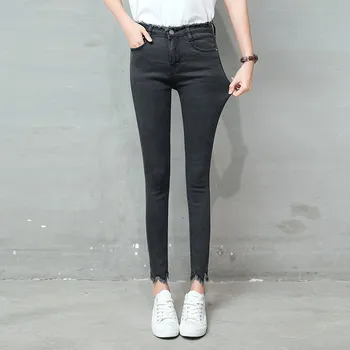 

Ripped Skinny Pencil Jeans Woman Plus Size High Waist Stretch Jeans Pockets Ladies Black Denim Pants