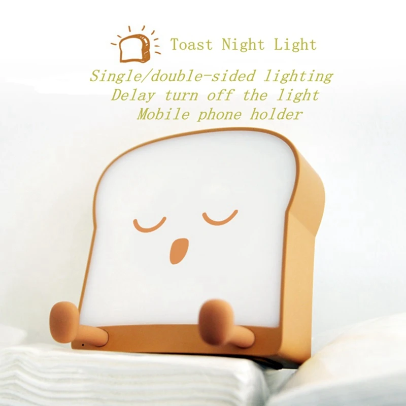 

Toast Bread Lamp Cute Cartoon Silicone LED Night Light Toast Shape Mobile Phone Holder Kids Care Bedroom Toys Gift Home Decor