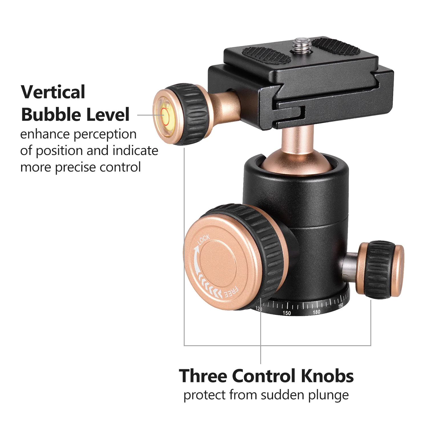 Tripod Ball Head Andoer Q30 CNC Panorama Tripod Ball Head 360 Degree Rotation 1/4 Inches Screw 3/8 Inches Screw Hole For Smartphone Camera