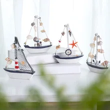 Mediterranean Style Shell Crack Boat Decoration Wooden Sailboat Model Small Ornament Children's Creative Craft Home Decoration