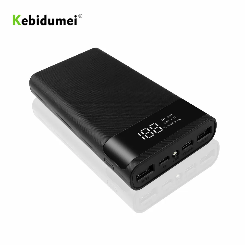 

kebidumei Dual USB Ports 5x 18650 DIY Portable Battery Holder LCD Display Type-C Micro USB Mobile Phone Fast Charger Box Case