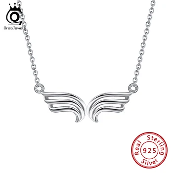 

ORSA JEWELS Real Sterling 925 Silver Necklaces Wing Shape Hollow Out Design Indie Pop Pendant For Girls Party Jewelry SN269