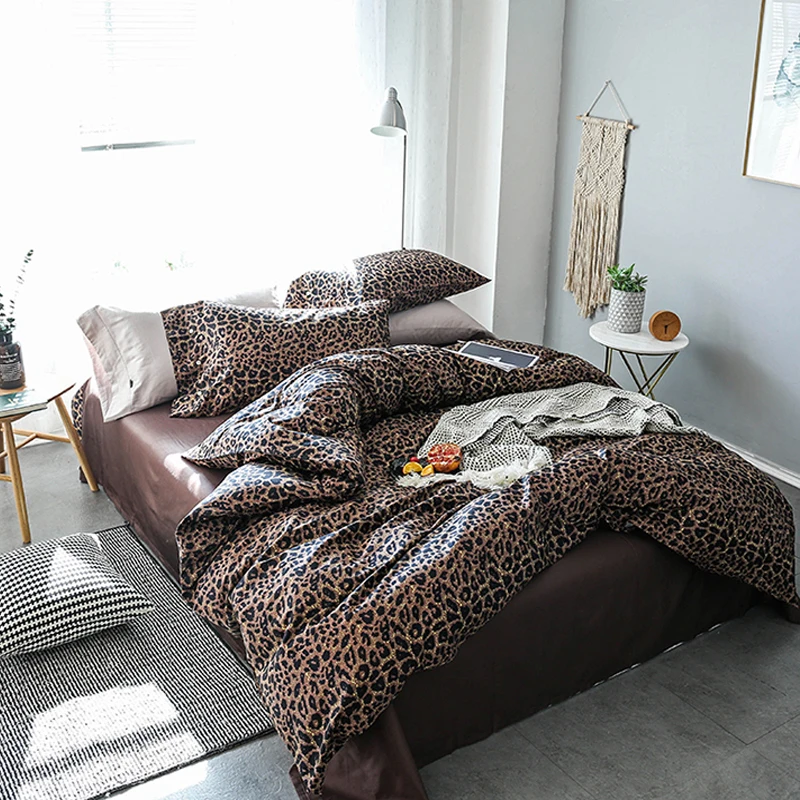 

Bed cover 4PCS fashionable leopard-print bedding high quality long staple cotton bed cover warm full cotton queen bedding