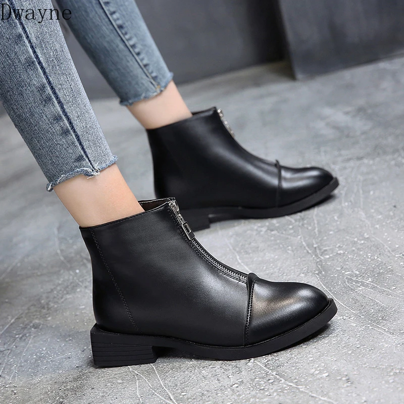 

2019 new front zipper boots British wind Martin boots autumn wild short tube ins net red was thin female boots