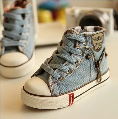 Парусиновая детская обувь; спортивная дышащая модная спортивная обувь для мальчиков и девочек; Джинсовая повседневная детская обувь на плоской подошве - Цвет: Sky Blue