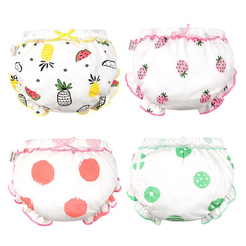 4 Piece/Pack Baby Underwear 100%Cotton Panties Baby Girl Solid color ruffled panties Newborn Striped polka dot panties 0-2 Y