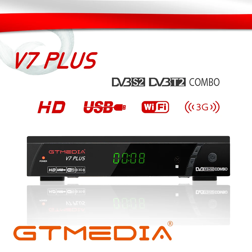 Спутниковый ресивер GTmedia V7 Plus DVB-S/S2 + T/T2 Full HD 1080P поддержка H.265 PowerVu Biss Key Youtube USB Wifi Set TV
