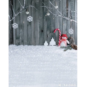 

Christmas Backdrops Snowman Photo Frame Gray Wood Wall Gift Sock Snowflake Photography Backgrounds for Photo Studio